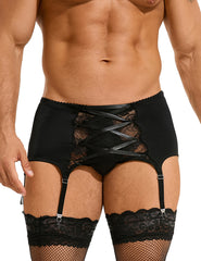 Men's Black Lace Strap Garter Panty Sissy Lingerie Crossdress