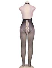 Black Crisscross Detail Fishnet Open Back Body Stocking