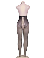 Black Crisscross Detail Fishnet Open Back Body Stocking
