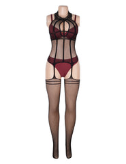 Women's Black Fishnet Bodystocking Stretch One Piece Lingerie Bodysuit