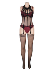 Women's Black Fishnet Bodystocking Stretch One Piece Lingerie Bodysuit