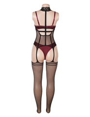 Women's Black Fishnet Bodystocking Stretch One Piece Lingerie Bodysuit