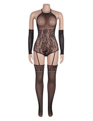 Split Long Sleeve Sexy Fishnet Bodystocking