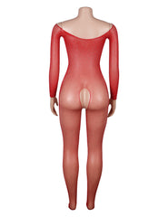 Red Fishnet Diamonds Long Sleeve Bodystocking