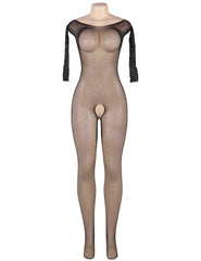 Red Fishnet Diamonds Long Sleeve Bodystocking