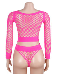 Long Sleeve Two-Piece Bodystocking With Fishnet Crop Top