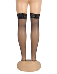 Black Fishnets Thigh High Stockings Silicone Lace Top Stay Up Sheer Hosiery