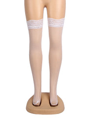 Black Fishnets Thigh High Stockings Silicone Lace Top Stay Up Sheer Hosiery