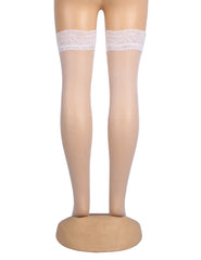 Black Fishnets Thigh High Stockings Silicone Lace Top Stay Up Sheer Hosiery