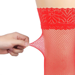 Black Fishnets Thigh High Stockings Silicone Lace Top Stay Up Sheer Hosiery