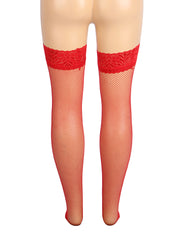 Black Fishnets Thigh High Stockings Silicone Lace Top Stay Up Sheer Hosiery