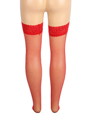 Black Fishnets Thigh High Stockings Silicone Lace Top Stay Up Sheer Hosiery