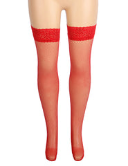 Black Fishnets Thigh High Stockings Silicone Lace Top Stay Up Sheer Hosiery