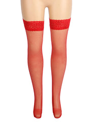 Black Fishnets Thigh High Stockings Silicone Lace Top Stay Up Sheer Hosiery