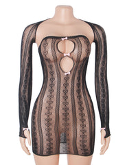 Sexy Long Sleeves Hollow Out Bow Bodystocking