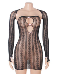 Sexy Long Sleeves Hollow Out Bow Bodystocking