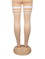 White Sexy Medium Holes Elastic Rivet Fishnet Stockings