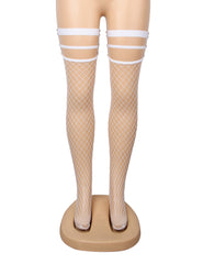 White Sexy Medium Holes Elastic Rivet Fishnet Stockings