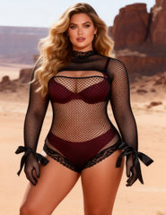 Sexy Fishnet Long Sleeves Bodysuit