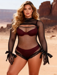Sexy Fishnet Long Sleeves Bodysuit