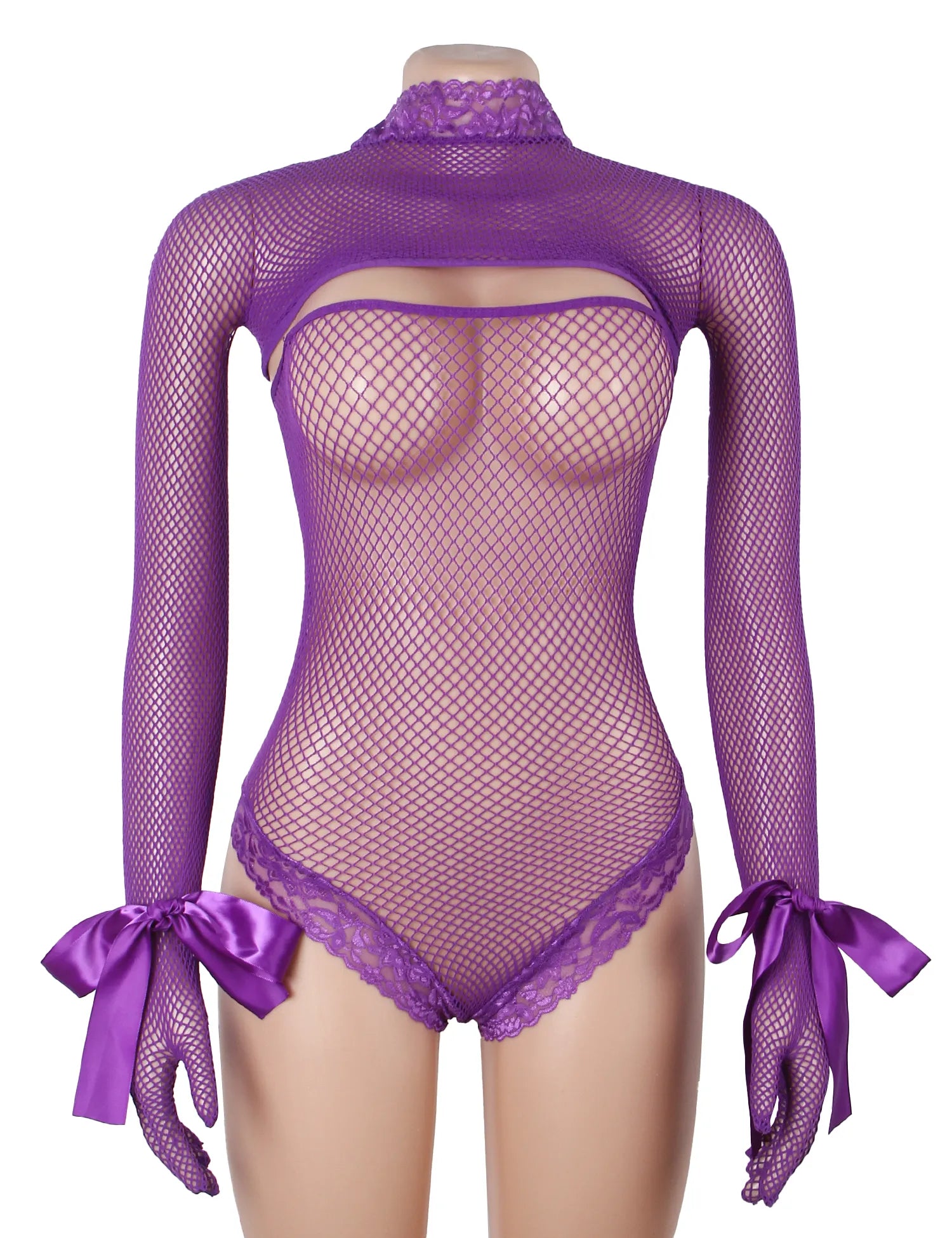 Sexy Fishnet Long Sleeves Bodysuit