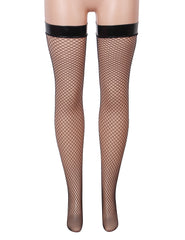 Black fishnet patent leather stockings