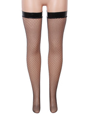 Black fishnet patent leather stockings