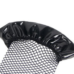 Black fishnet patent leather stockings