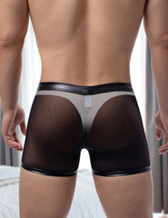 Sexy Mesh Openable Crotch Imitation Leather Men's Boxer Underwear