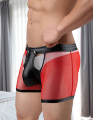 Sexy Mesh Openable Crotch Imitation Leather Men's Boxer Underwear