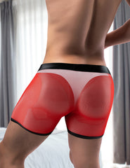 Sexy Mesh Openable Crotch Imitation Leather Men's Boxer Underwear