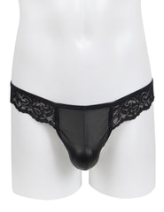 Black Sexy PU Leather Lace Men Thong Underwear