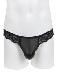 Black Sexy PU Leather Lace Men Thong Underwear