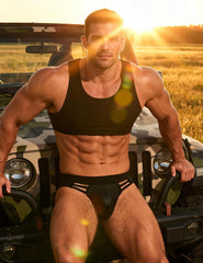 Black Sexy PU Leather Hollow Out Men Underwear