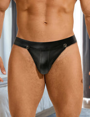 Sexy PU Leather Detachable Pouch Jockstrap