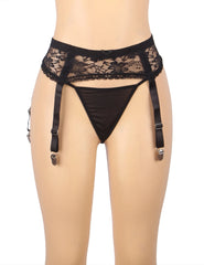 Women Lace Mesh Garter Panty With Adjustable Straps