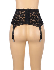 Sexy Breathable Lace Mesh Garter Panty With Bow Detail & Multi-Row Adjustable Back Closure