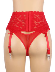 Sexy Lace Metal Clips Garter Panty