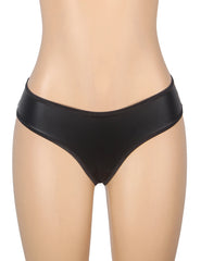 Black Stretch Faux Leather Crotchless Panty