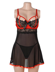 Black & Red Underwire Lace Babydoll Nightdress