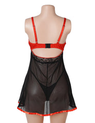 Black & Red Underwire Lace Babydoll Nightdress