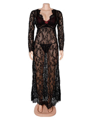 Sexy See-through V Neck Long Nightdress With Thong