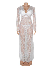 Sexy See-through V Neck Long Nightdress With Thong