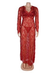 Sexy See-through V Neck Long Nightdress With Thong