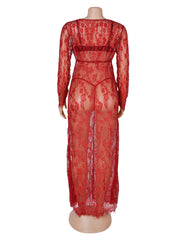 Sexy See-through V Neck Long Nightdress With Thong