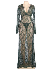 Sexy See-through V Neck Long Nightdress With Thong