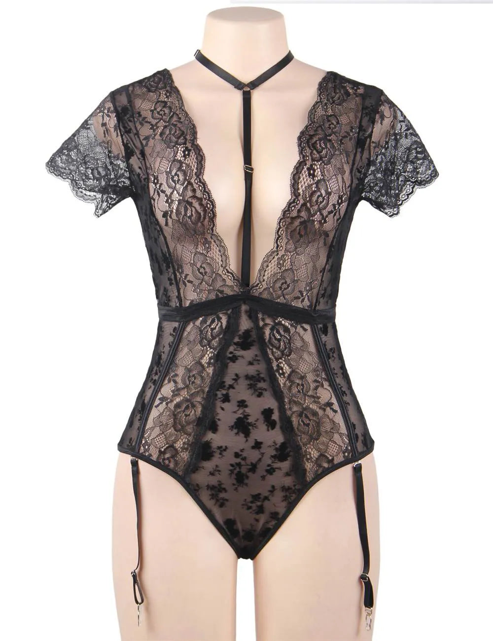 Exquisite Lace Choker Neck Teddy