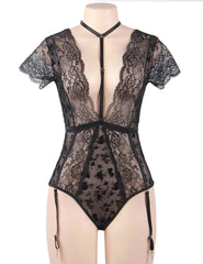 Exquisite Lace Choker Neck Teddy