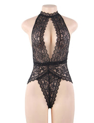 Plus Size Halter Lace Cutout Teddy
