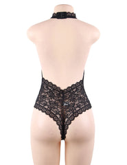 Plus Size Halter Lace Cutout Teddy